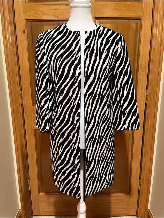 Boston Proper Jackets & Blazers - Boston Proper Black and White Zebra-Print Long Coat